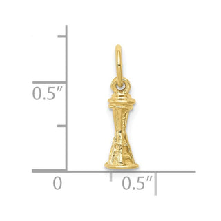 10K Yellow Gold Solid Polished 3-D Seattle Space Needle Charm