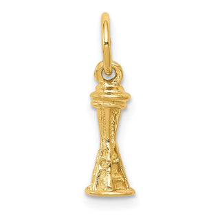 10K Yellow Gold Solid Polished 3-D Seattle Space Needle Charm