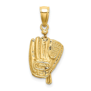 10K Yellow Gold 3-D Polished Baseball Glove, Bat and Ball Charm
