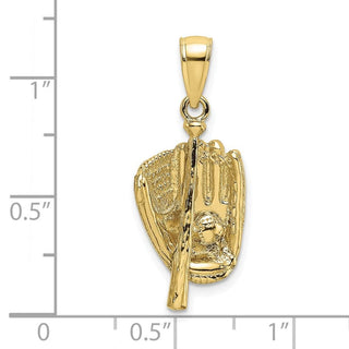10K Yellow Gold 3-D Polished Baseball Glove, Bat and Ball Charm