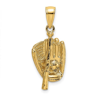 10K Yellow Gold 3-D Polished Baseball Glove, Bat and Ball Charm