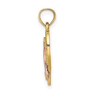 10k Yellow and Rose Gold with White Rhodium Dolphin In Heart Pendant