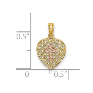 10K Two-tone Gold Cross on Woven Heart Charm