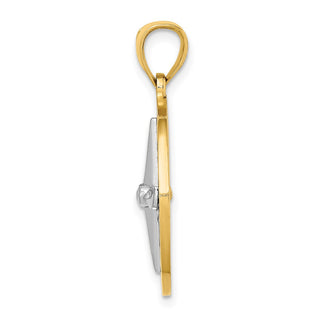 10k Yellow Gold w/Rhodium Nautical Compass White Needle Pendant 10K9017