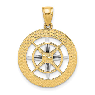 10k Yellow Gold w/Rhodium Nautical Compass White Needle Pendant 10K9017
