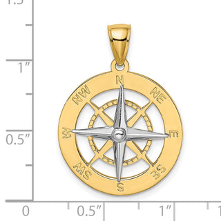 10k Yellow Gold w/Rhodium Nautical Compass White Needle Pendant 10K9017