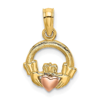 10k Two-tone Gold Claddagh w/ Heart Charm