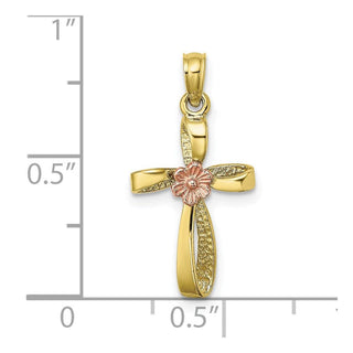 10k Yellow and Rose Gold Twisted Cross with Heart Pendant