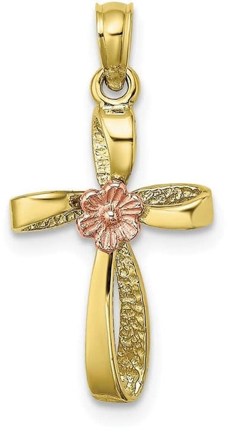 10k Yellow and Rose Gold Twisted Cross with Heart Pendant