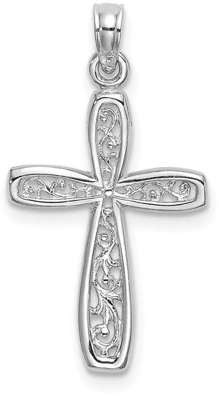 10k White Gold Filigree Cross Pendant