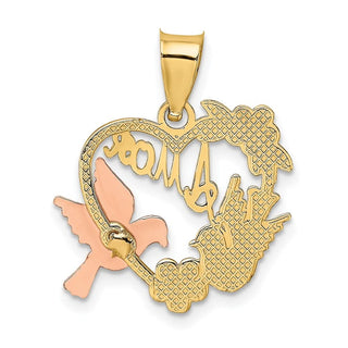 10k Two-tone Gold w/White Rhodium AMOR Heart w/Doves Charm