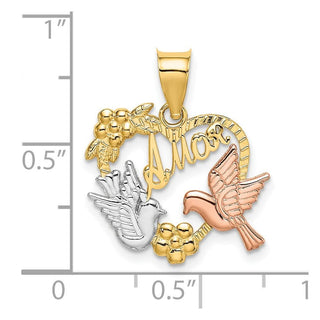 10k Two-tone Gold w/White Rhodium AMOR Heart w/Doves Charm