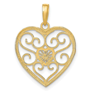 10K Yellow Gold w/Rhodium-plating Filigree Beaded Heart Charm