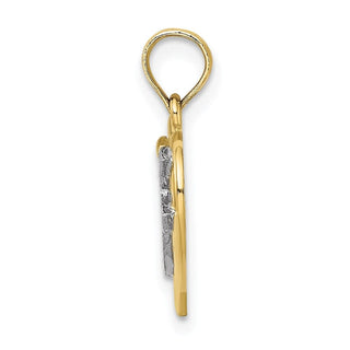 10k Yellow Gold With Rhodium-Plating-Plated Cross In Heart Pendant