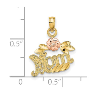 10k Two-tone Gold Textured Scroll w/ Flower MOM Charm