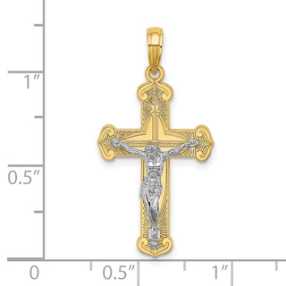 10k Yellow Gold with Rhodium-Plated Engraved Crucifix Pendant 10k9215