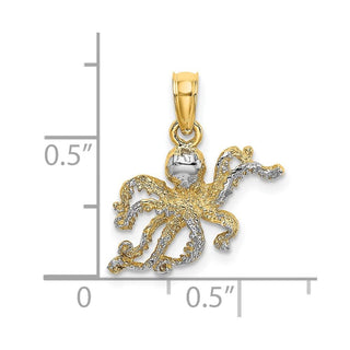 10K Yellow Gold W/ Rhodium-plating 2-D and Textured Octopus Charm 10K9222