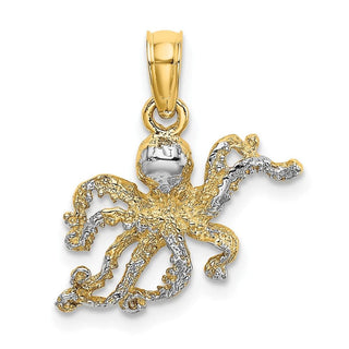 10K Yellow Gold W/ Rhodium-plating 2-D and Textured Octopus Charm 10K9222