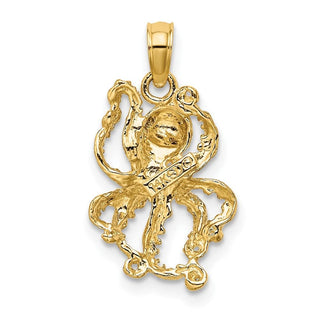 10K Yellow Gold W/ Rhodium-plating 2-D and Textured Octopus Charm 10K9223