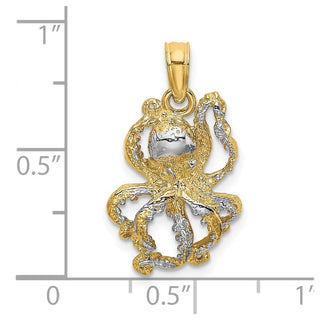 10K Yellow Gold W/ Rhodium-plating 2-D and Textured Octopus Charm 10K9223