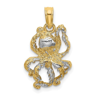 10K Yellow Gold W/ Rhodium-plating 2-D and Textured Octopus Charm 10K9223