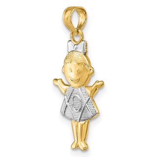 10K Yellow Gold Textured w/Rhodium-plating Girl Charm