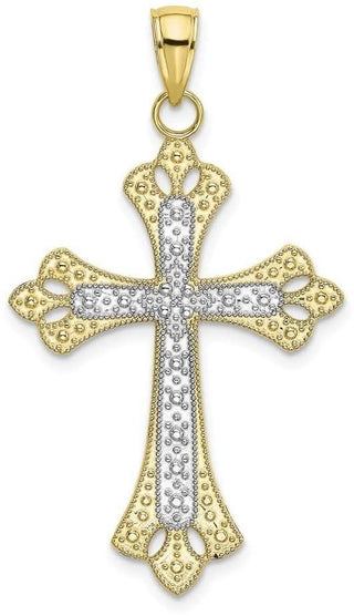 10k Yellow Gold With Rhodium-Plating Scalloped Edges Cross Pendant