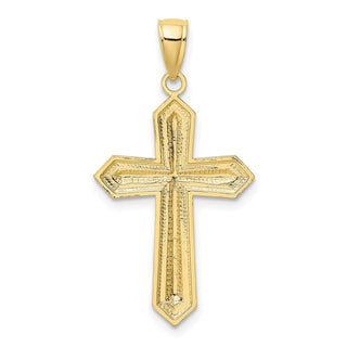 10k Yellow Gold with Rhodium-Plating Diamond-cut Cross Pendant 10k9299
