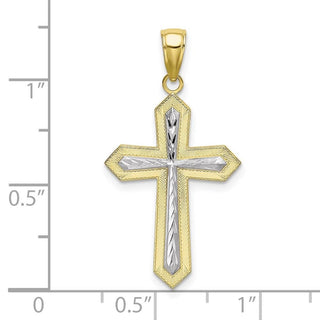 10k Yellow Gold with Rhodium-Plating Diamond-cut Cross Pendant 10k9299