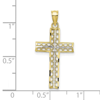10k Yellow Gold With Rhodium-Plating Diamond-Cut Filigree Cross Pendant