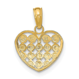 10K Yellow Gold w/Rhodium-plating Diamond-cut Heart Charm