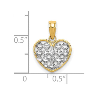 10K Yellow Gold w/Rhodium-plating Diamond-cut Heart Charm