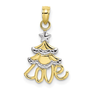 10k Yellow Gold With Rhodium-Plating-Plated Christmas Tree Pendant