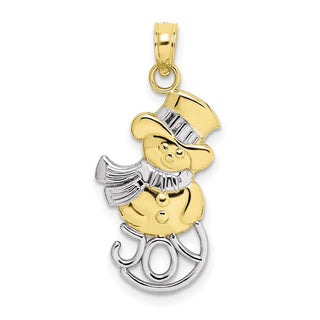 10k Yellow Gold with Rhodium-Plating Snowman and Joy Pendant
