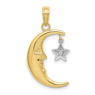 10k Yellow Gold With Rhodium Half Moon W/Star Moveable Pendant