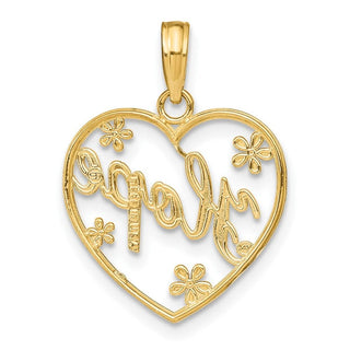 10K Yellow Gold w/Rhodium-plating Hope In Heart w/Flowers Charm
