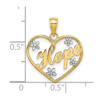 10K Yellow Gold w/Rhodium-plating Hope In Heart w/Flowers Charm