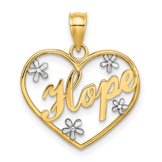 10K Yellow Gold w/Rhodium-plating Hope In Heart w/Flowers Charm