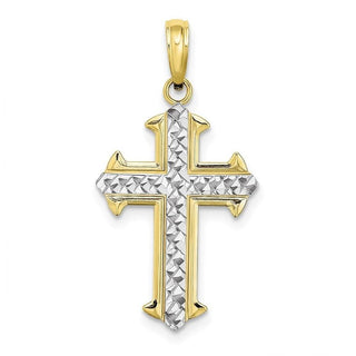 10k Yellow Gold with Rhodium-Plating Diamond-cut Cross Pendant 10k9421