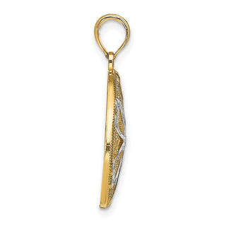 10K Yellow Gold w/Rhodium-plating Cut-Out Filigree Flower and Heart Charm
