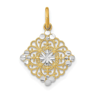 10K Yellow Gold w/Rhodium-plating and Diamond-cut Filigree Medallion Charm 10K9506