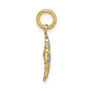 10K Yellow Gold w/Rhodium-plating and Diamond-cut Filigree Medallion Charm 10K9508