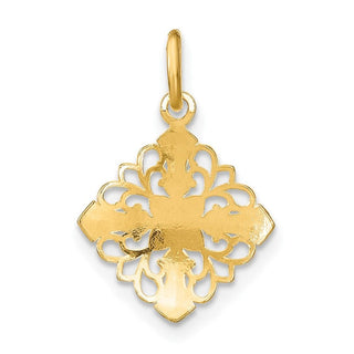 10K Yellow Gold w/Rhodium-plating and Diamond-cut Filigree Medallion Charm 10K9508