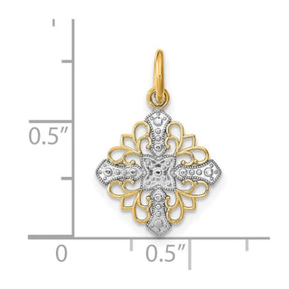 10K Yellow Gold w/Rhodium-plating and Diamond-cut Filigree Medallion Charm 10K9508