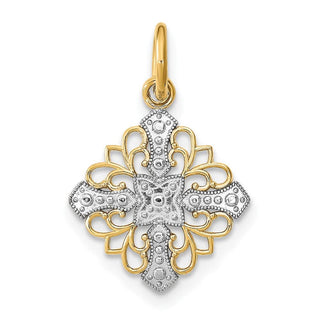 10K Yellow Gold w/Rhodium-plating and Diamond-cut Filigree Medallion Charm 10K9508