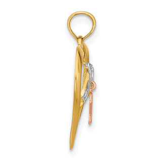 10k Two-tone Gold with White Rhodium-plating BELIEVE in Heart w/ Breast Cancer Ribbon Pendant