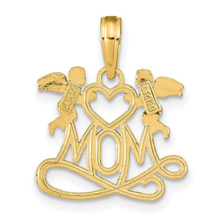 10K Yellow Gold Polished MOM w/Heart and Angels Pendant