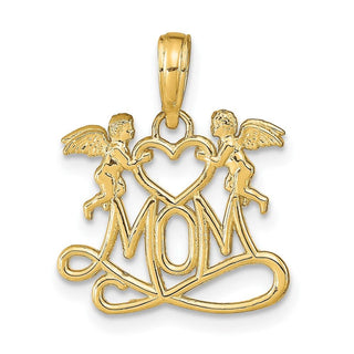 10K Yellow Gold Polished MOM w/Heart and Angels Pendant