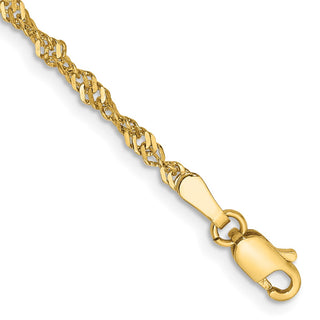 7" 10k Yellow Gold 2mm Singapore Chain