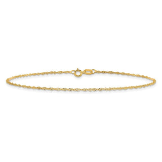10" 10k Yellow Gold 1.1mm Singapore Chain Anklet